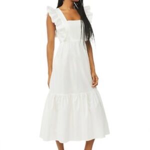 Chic White Ruffle Midi Dress